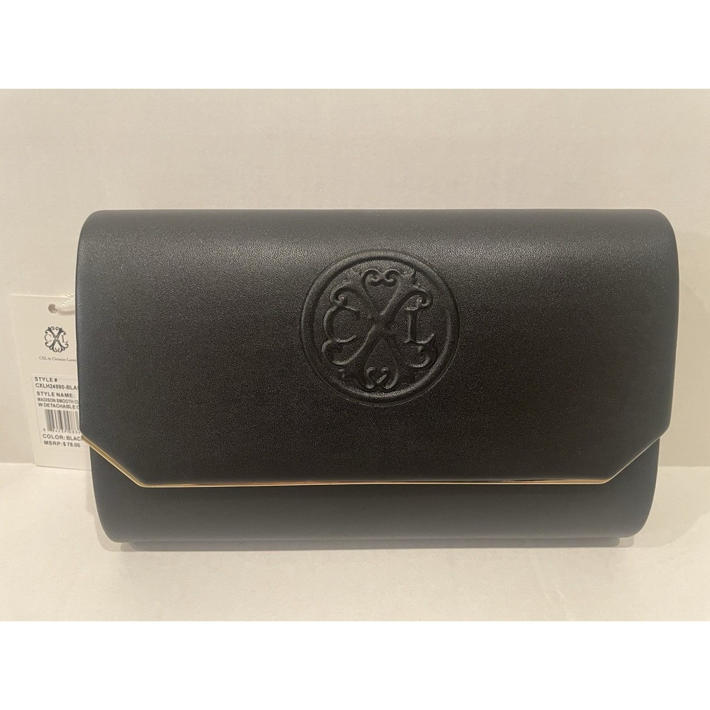CXL by Christian Lacroix Madison Smooth Black Clutch‎ w/ Detachable Chain New